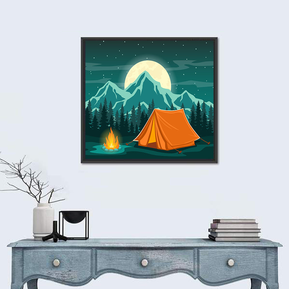 Moonlit Campfire Landscape Wall Art
