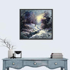 Sunlit Frozen Stream in Winter Forest Wall Art