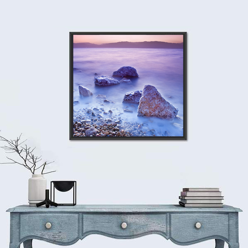 Dead Sea Salt Rocks at Dawn Wall Art in a room, square