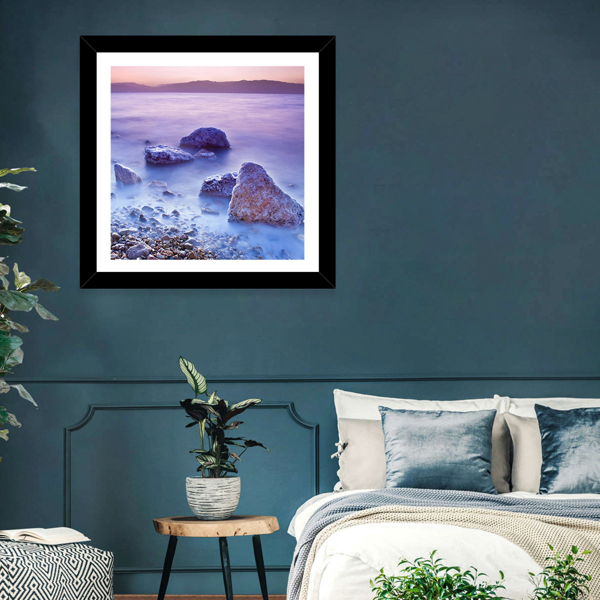 Dead Sea Salt Rocks at Dawn Wall Art in a room, square