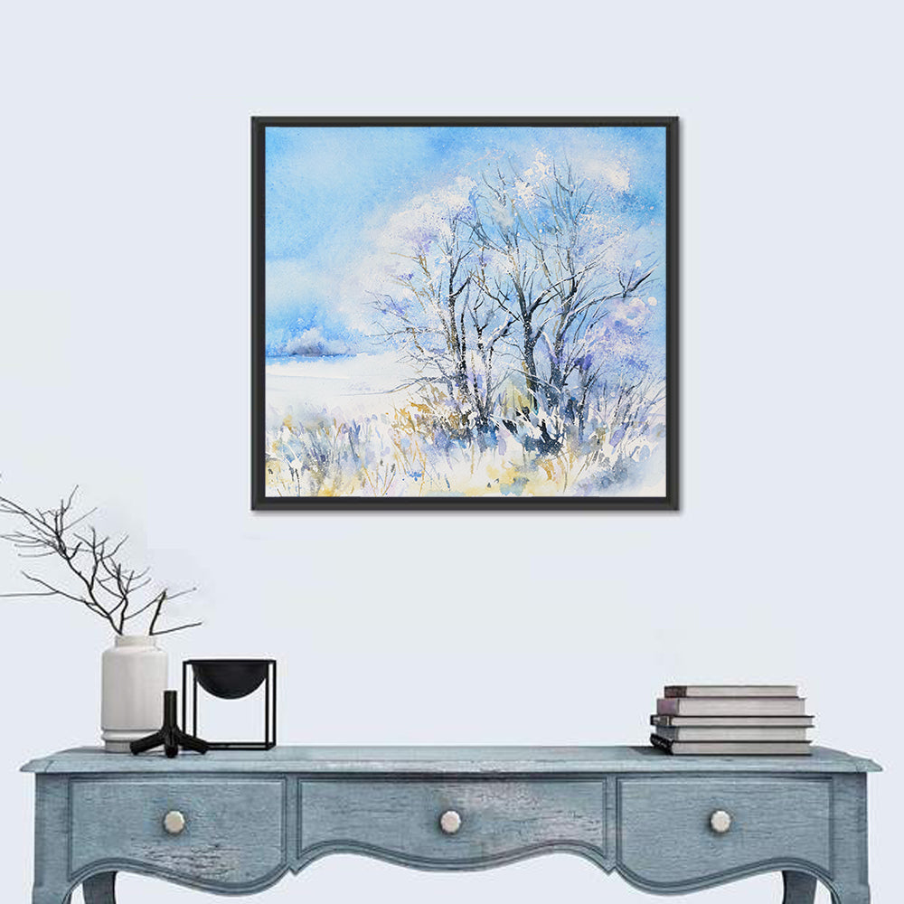 Blue Watercolor Winter Landscape Wall Art