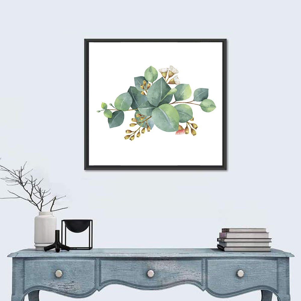 Eucalyptus Leaves with Pink Blossom Wall Art