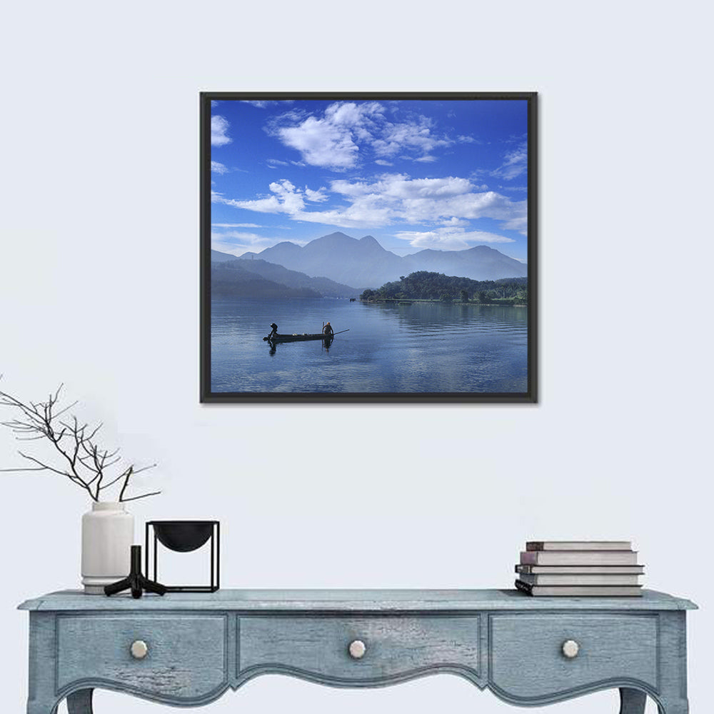 Sun Moon Lake Morning Mist Wall Art in a room, square