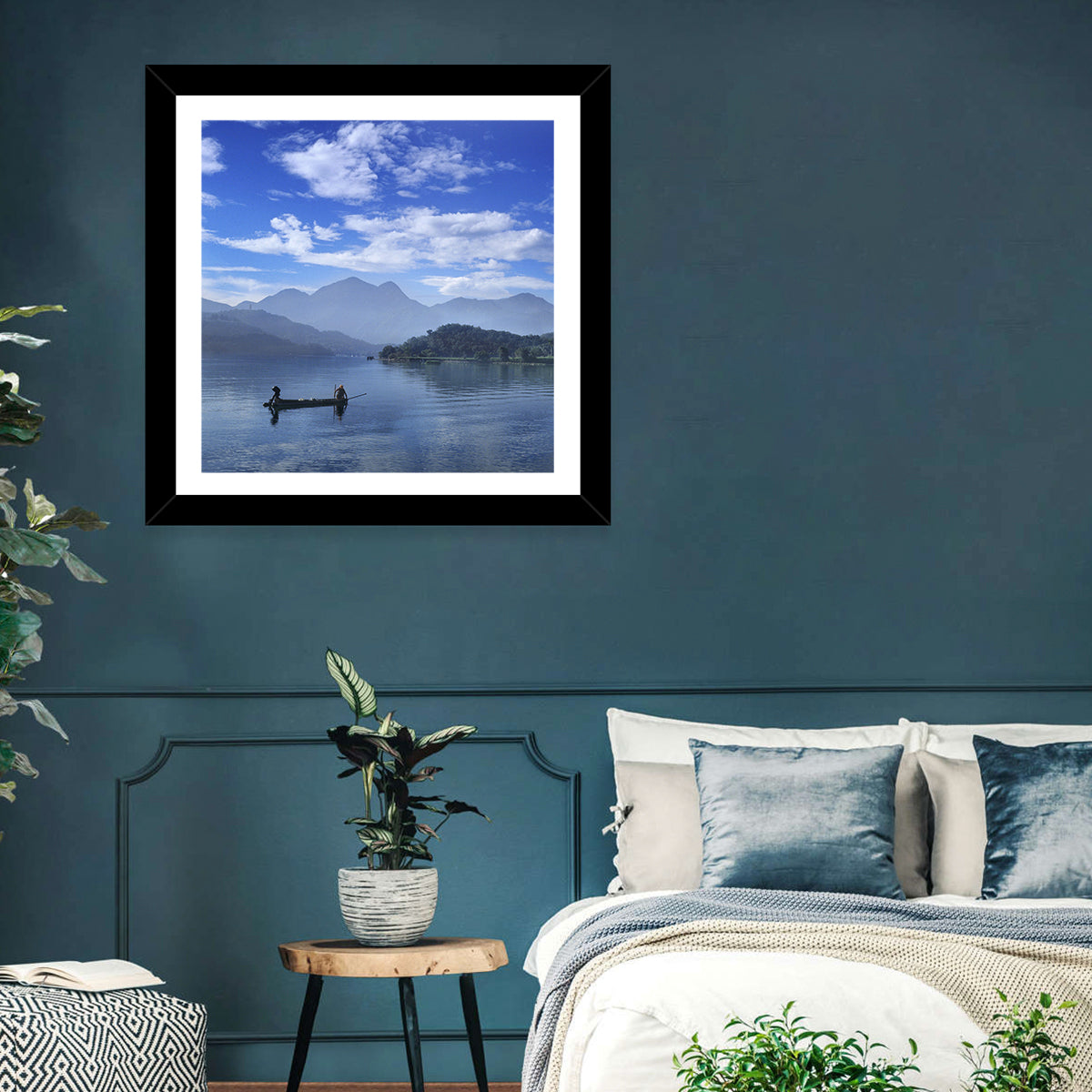 Sun Moon Lake Morning Mist Wall Art in a room, square