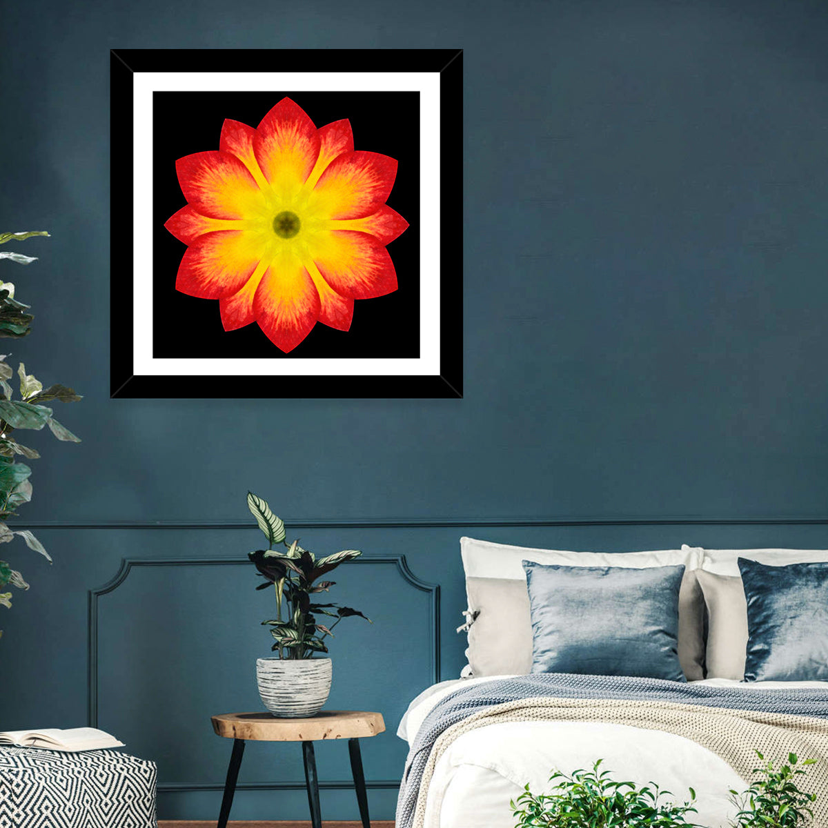 Red Mandala Flower Wall Art