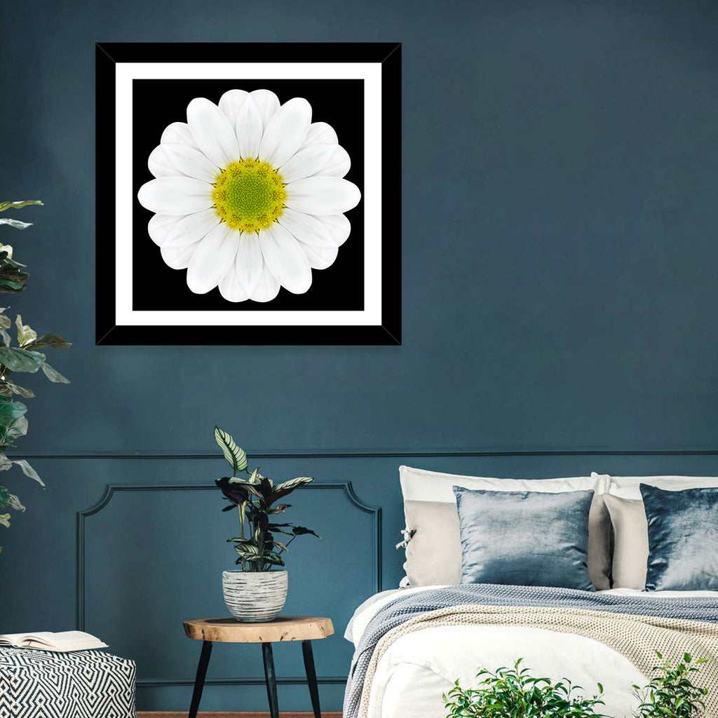 High Contrast Daisy Mandala Pattern Wall Art