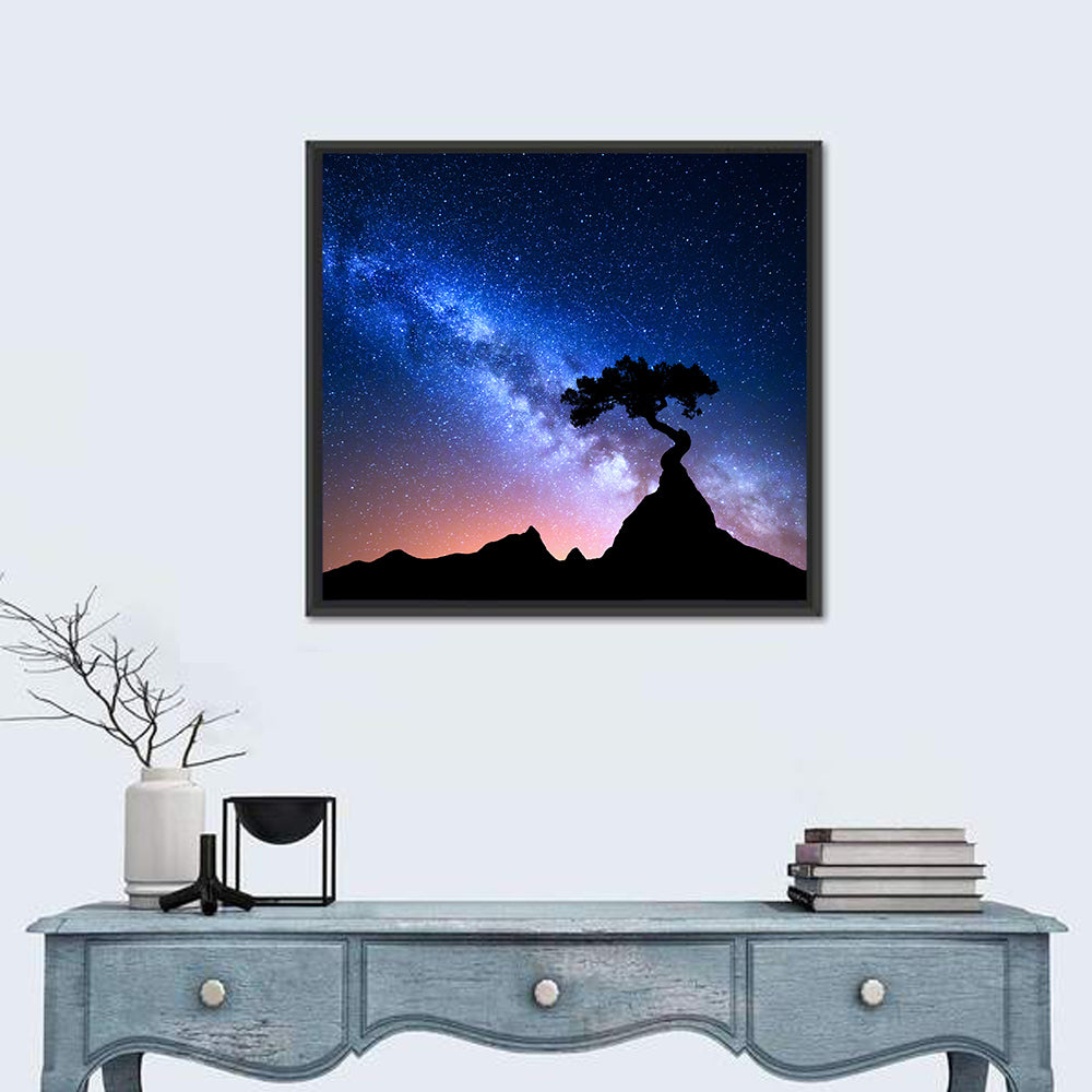 Milky Way Over Mountain Ridge Wall Art in a room, square