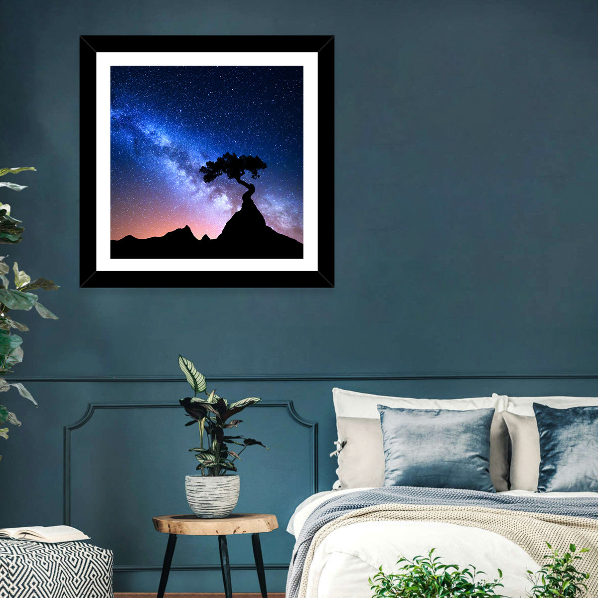 Milky Way Over Mountain Ridge Wall Art in a room, square