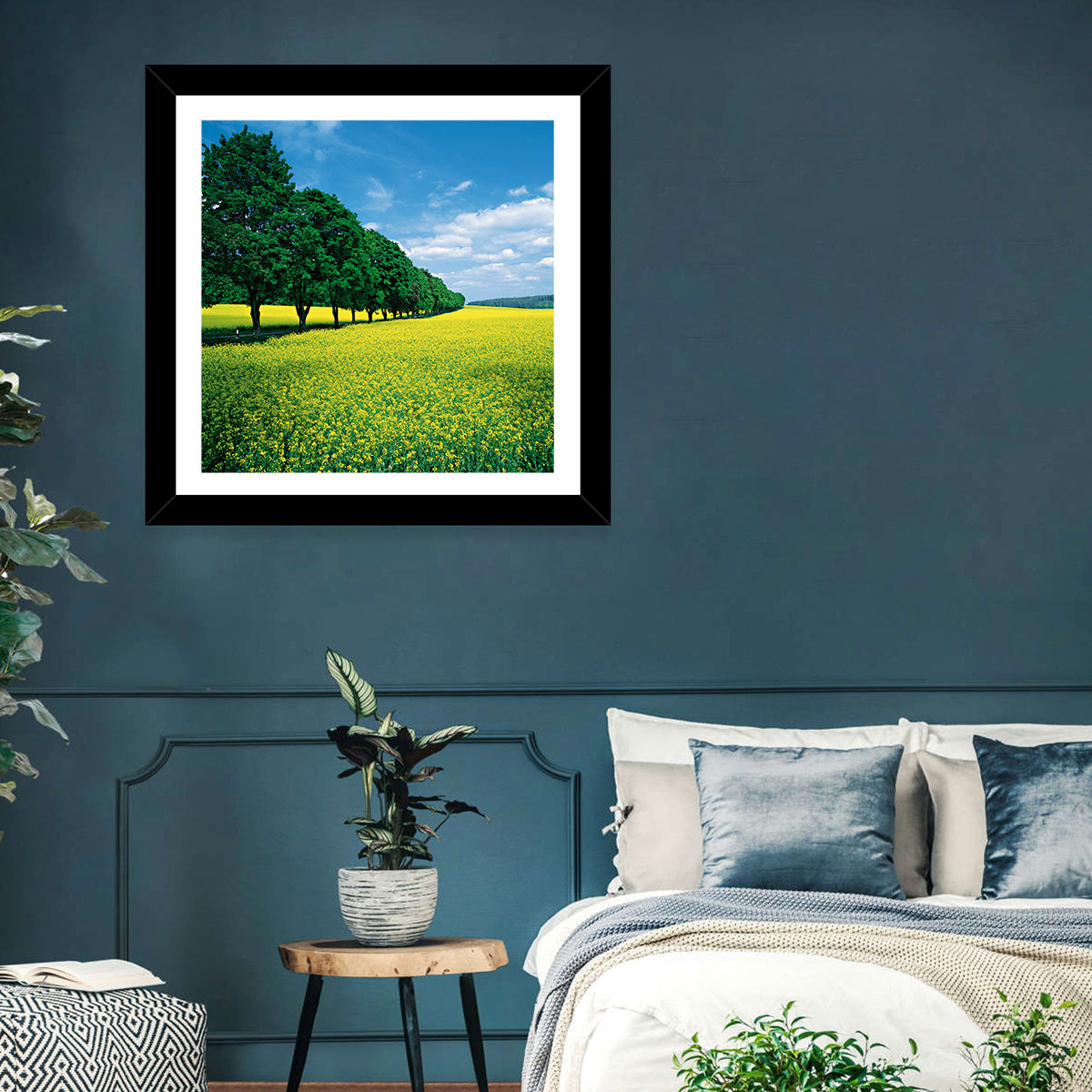 Spring Field of Yellow Flowers Wall Art in a room, square