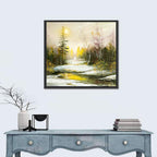 Sunlit Winter River Landscape Wall Art