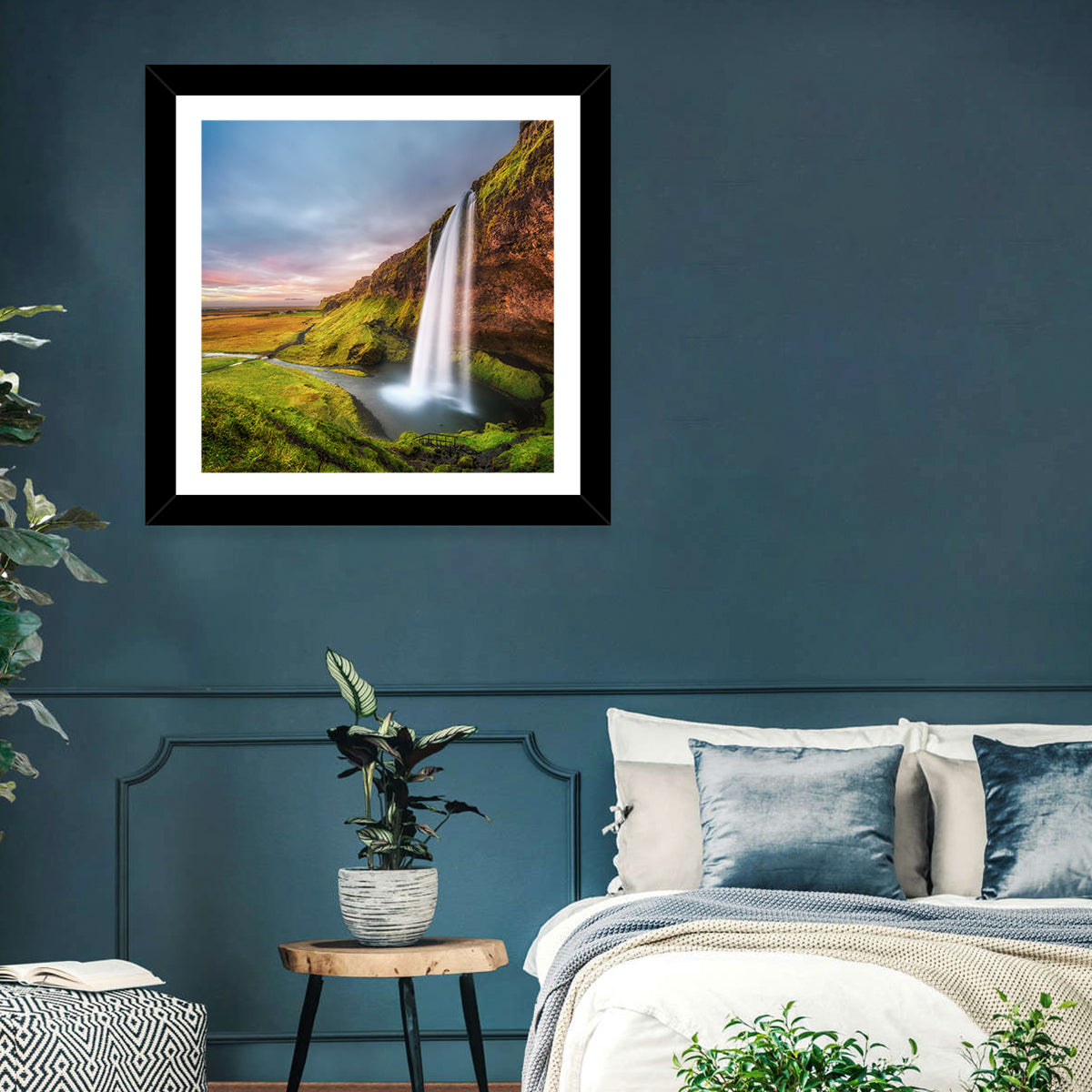 Seljalandsfoss Waterfall Wall Art in a room, square