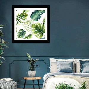 Green Watercolor Leaves Wall Art