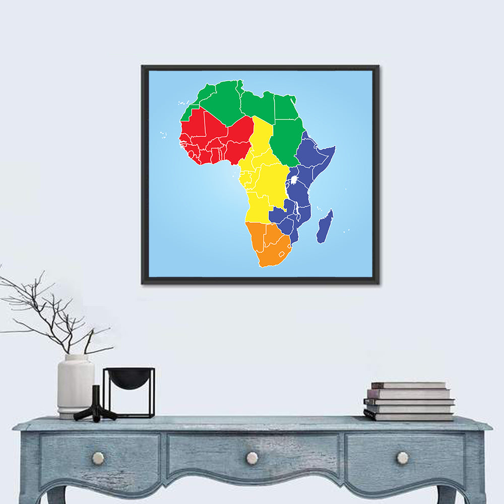 Color Coded Africa Map Wall Art in a room, square
