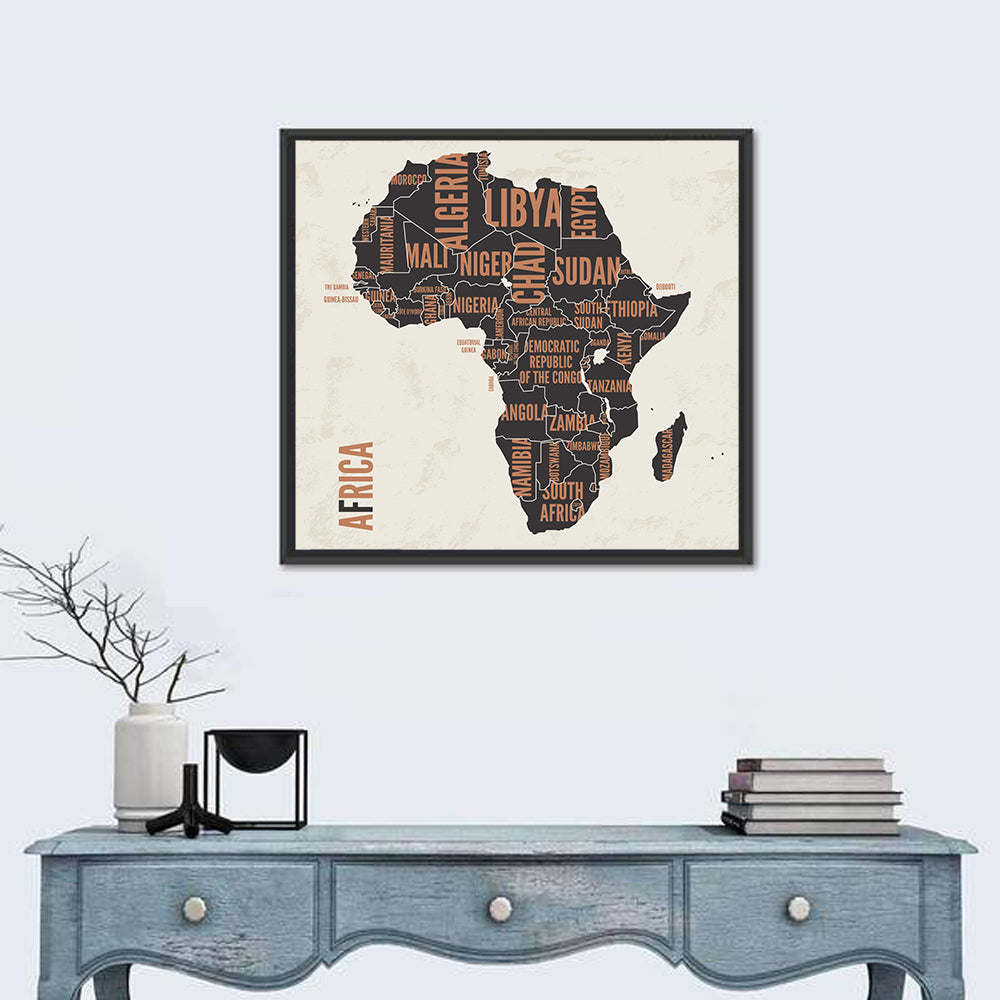 Typographic Africa Map with Country Names Wall Art