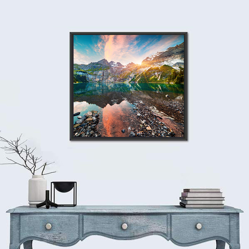 Oeschinensee Reflection Wall Art in a room, square