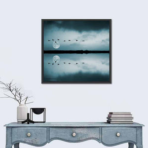 Birds Flock Over Lake Wall Art