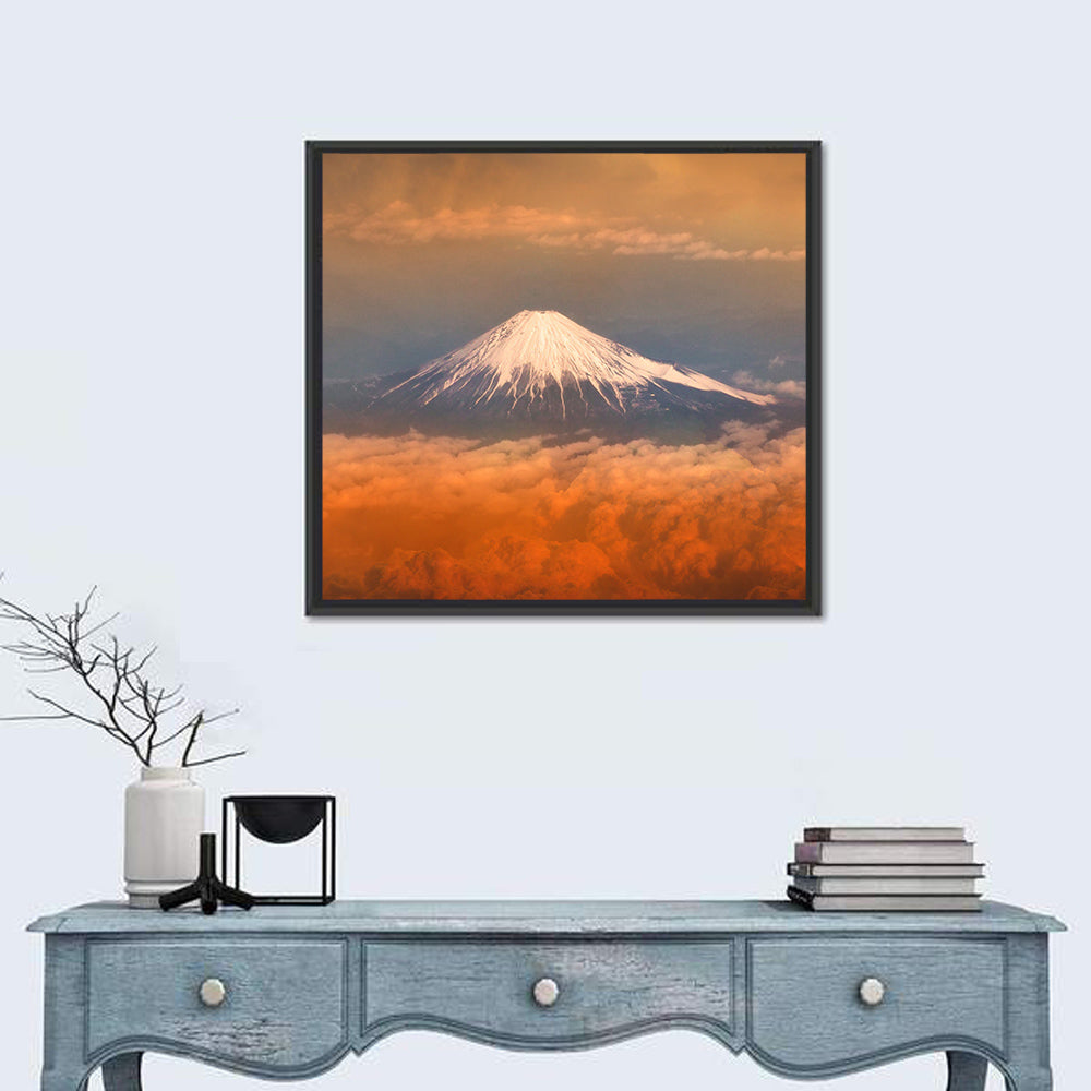 Snow-capped Mount Fuji at Sunset Wall Art in a room, square