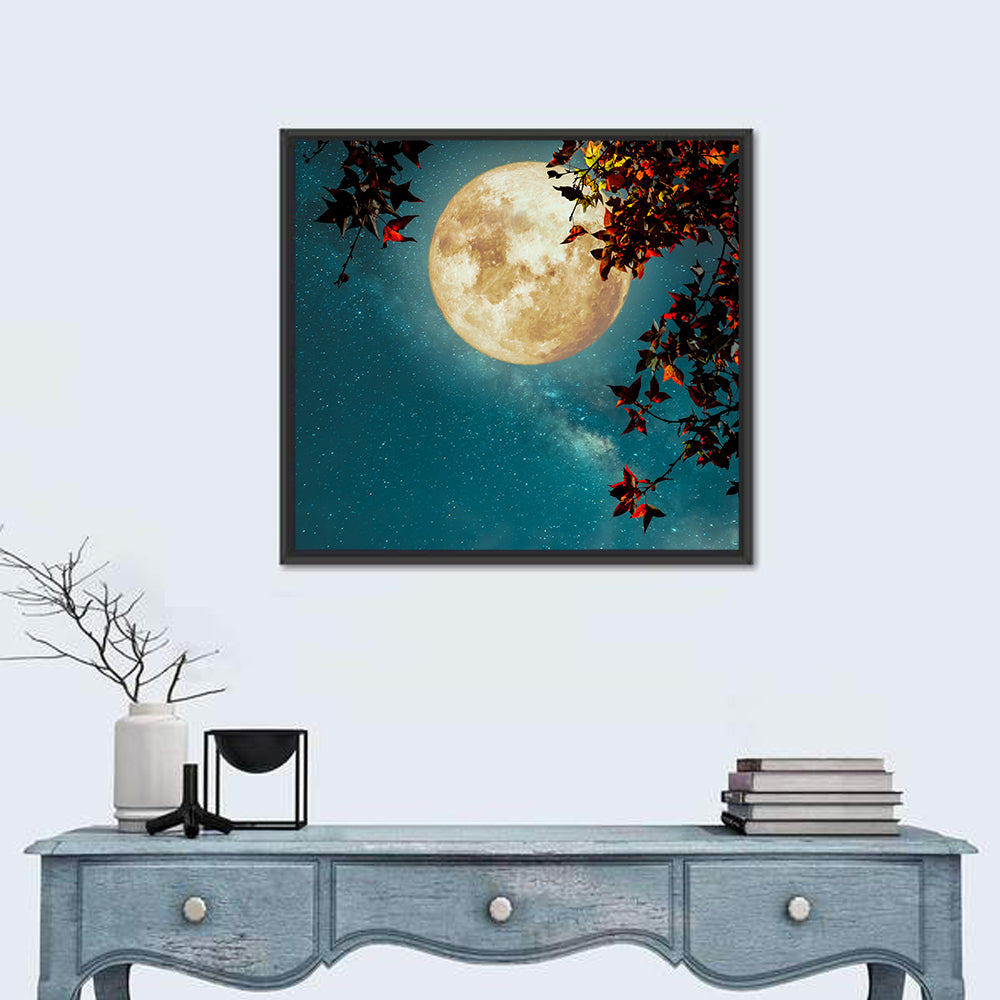 Autumn Moon with Milky Way Wall Art in a room, square