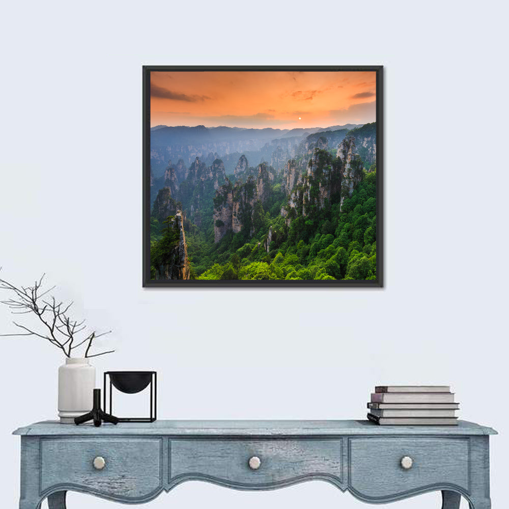 Zhangjiajie Forest at Sunset Wall Art in a room, square