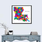 Colorful Louisiana Parish Map Wall Art