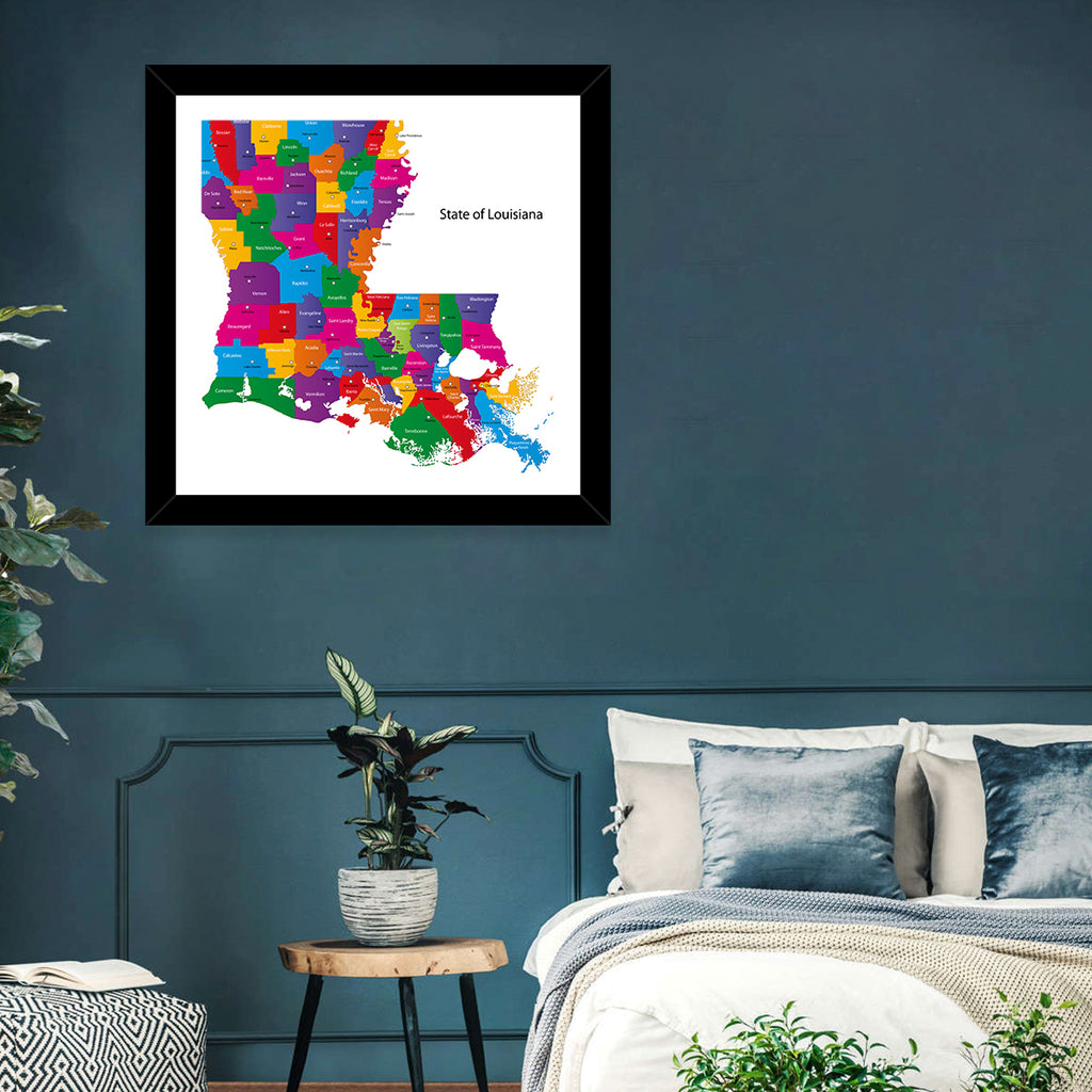 Colorful Louisiana Parish Map Wall Art