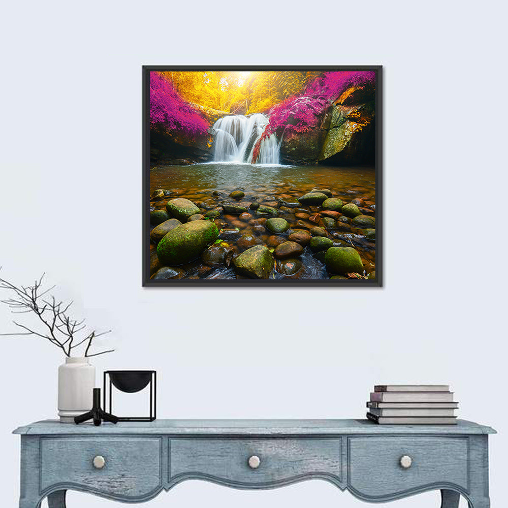 Phu Soi Dao Waterfall at Dusk Wall Art in a room, square