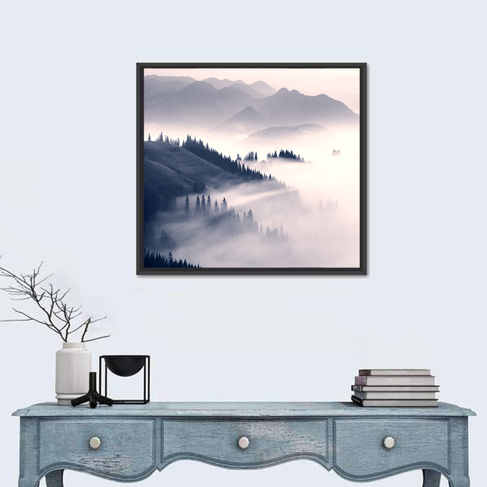 Carpathian Morning Mist Wall Art in a room, square
