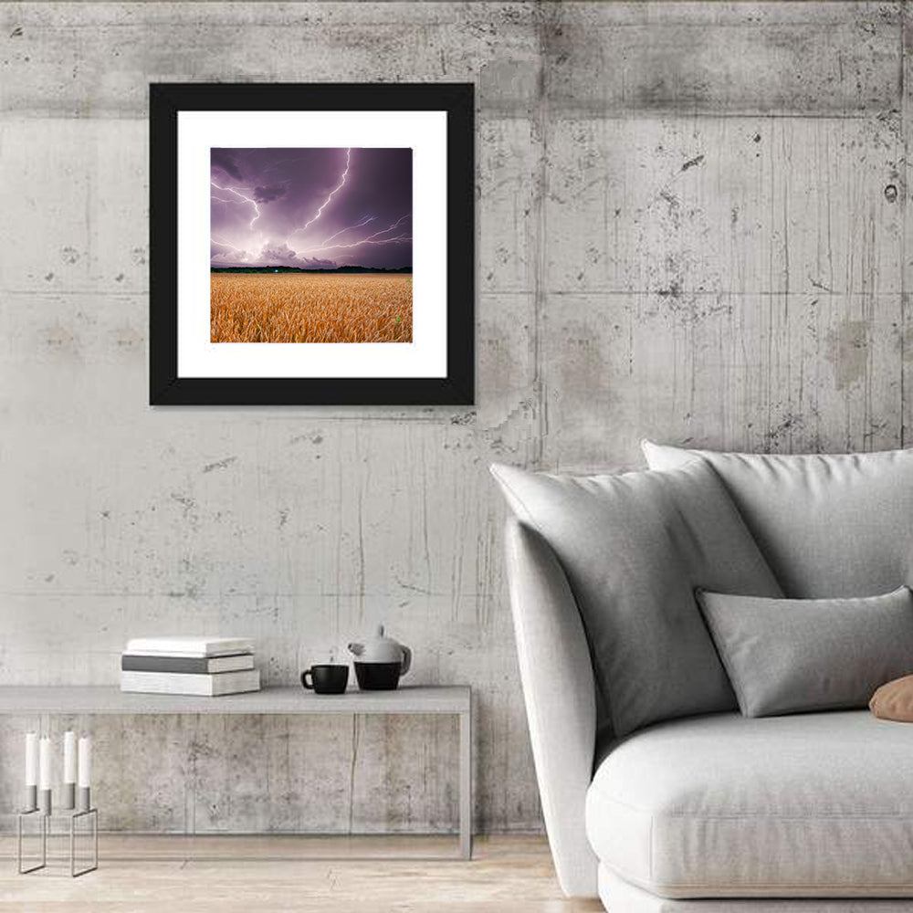 Lightning Over Wheat Field Wall Art in a room, square