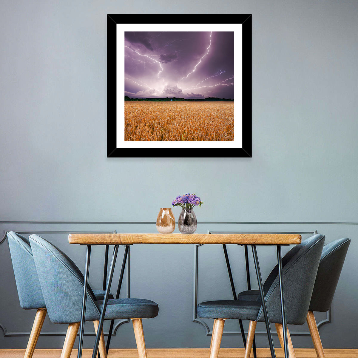 Lightning Over Wheat Field Wall Art in a room, square