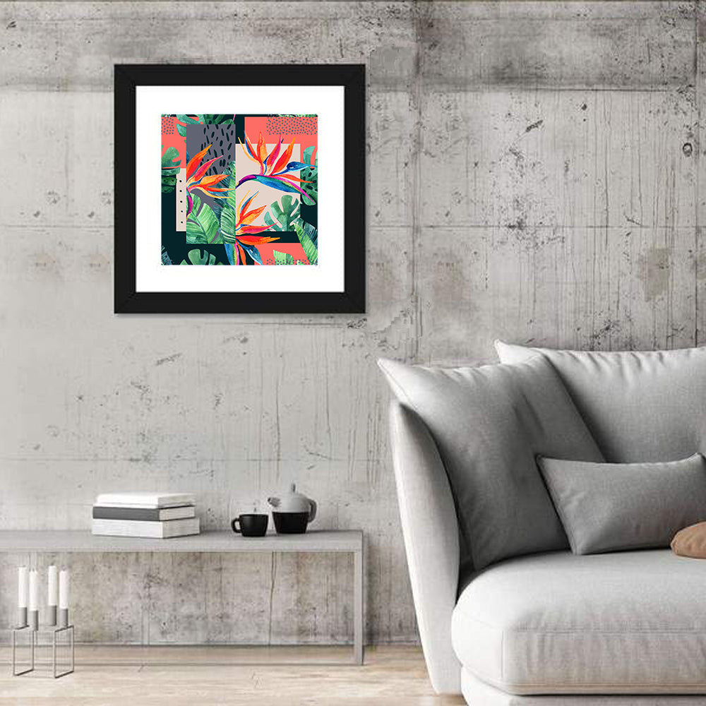 Tropical Leaves Collage Wall Art in a room, square