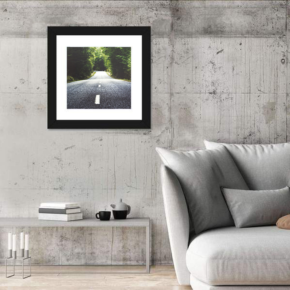 Summer Forest Road with Yellow Sign Wall Art