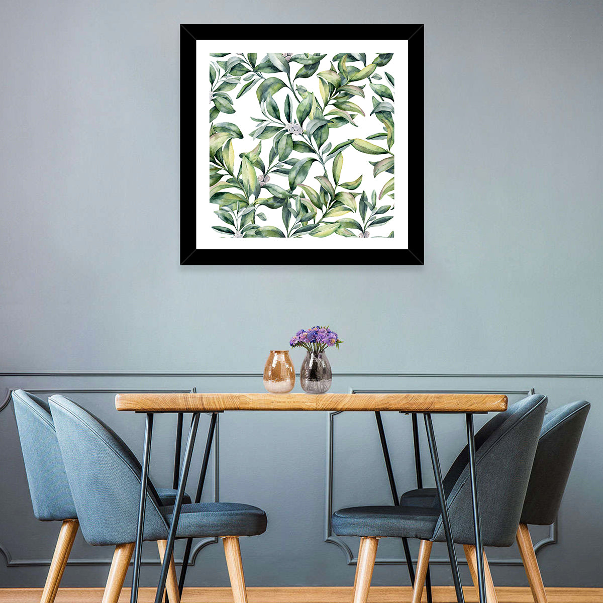 Snowberry Leaves Pattern Wall Art in a room, square