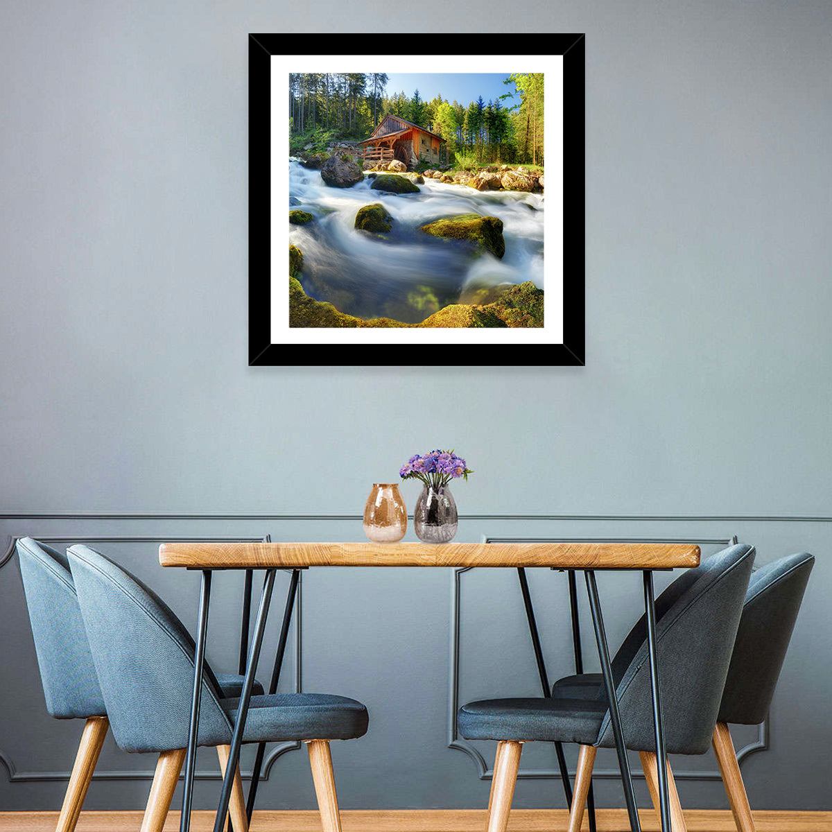 Salzburg Stream with Watermill Wall Art in a room, square