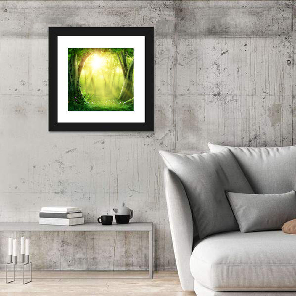 Enchanted Forest at Sunrise Wall Art in a room, square