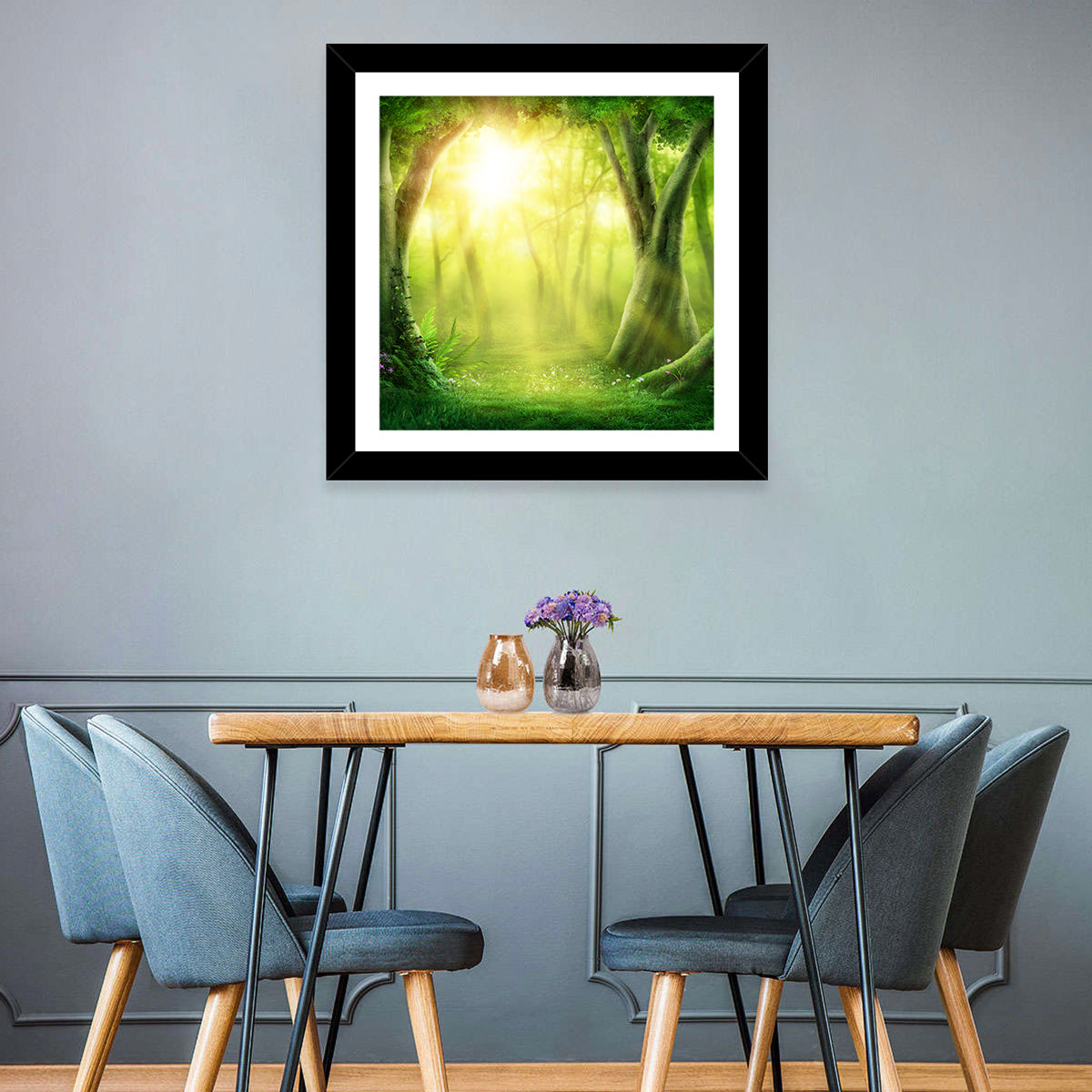 Enchanted Forest at Sunrise Wall Art in a room, square