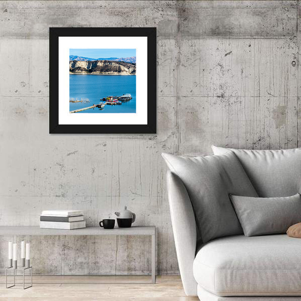 Lake Cachuma Dock and Mountains Wall Art