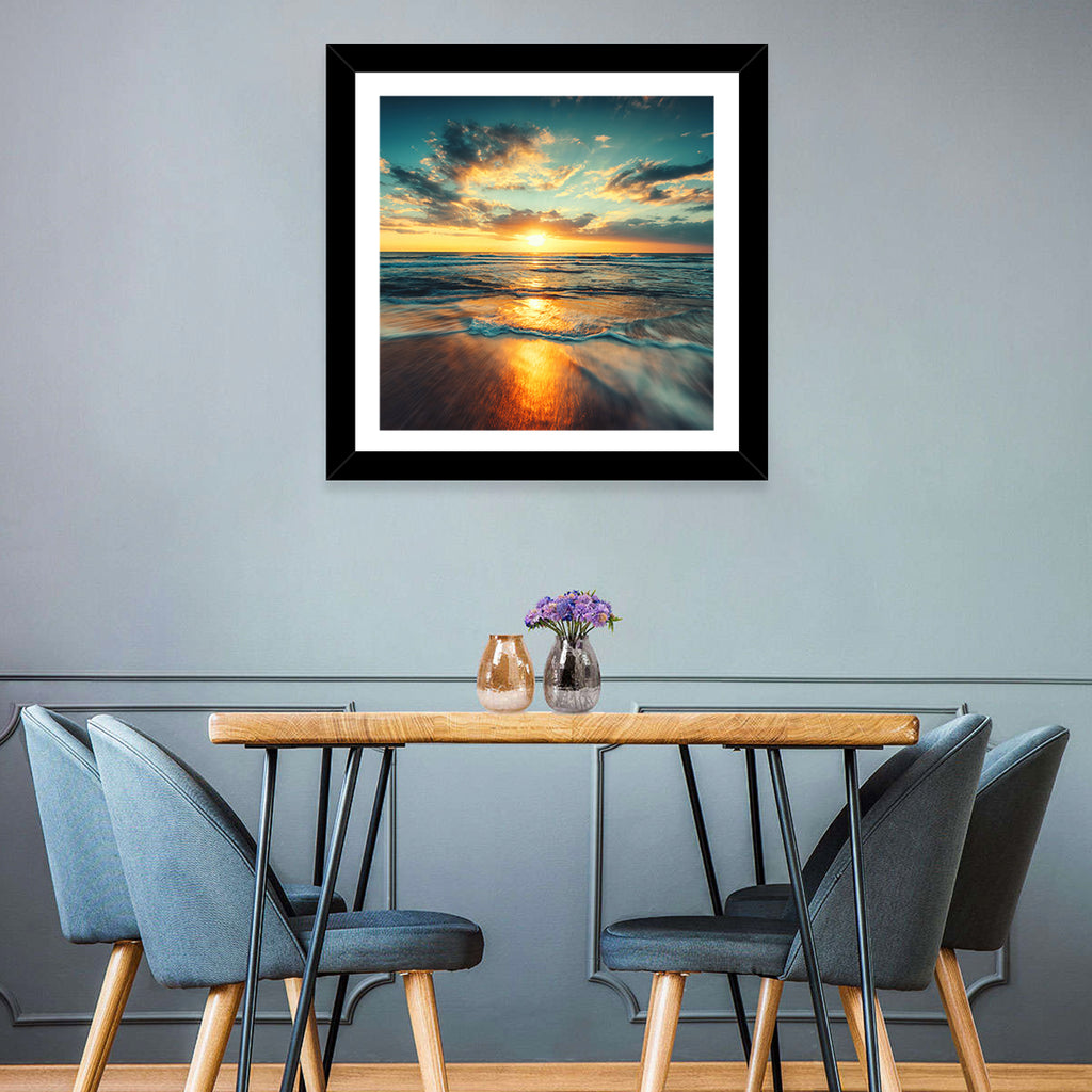 Sunlit Cloudscape Over Beach Wall Art