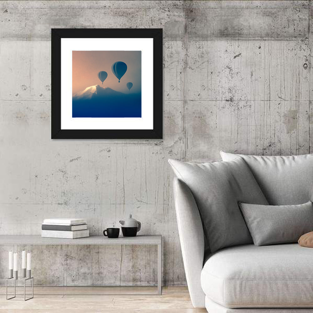 Three Hot Air Balloons Over Misty Peak Wall Art