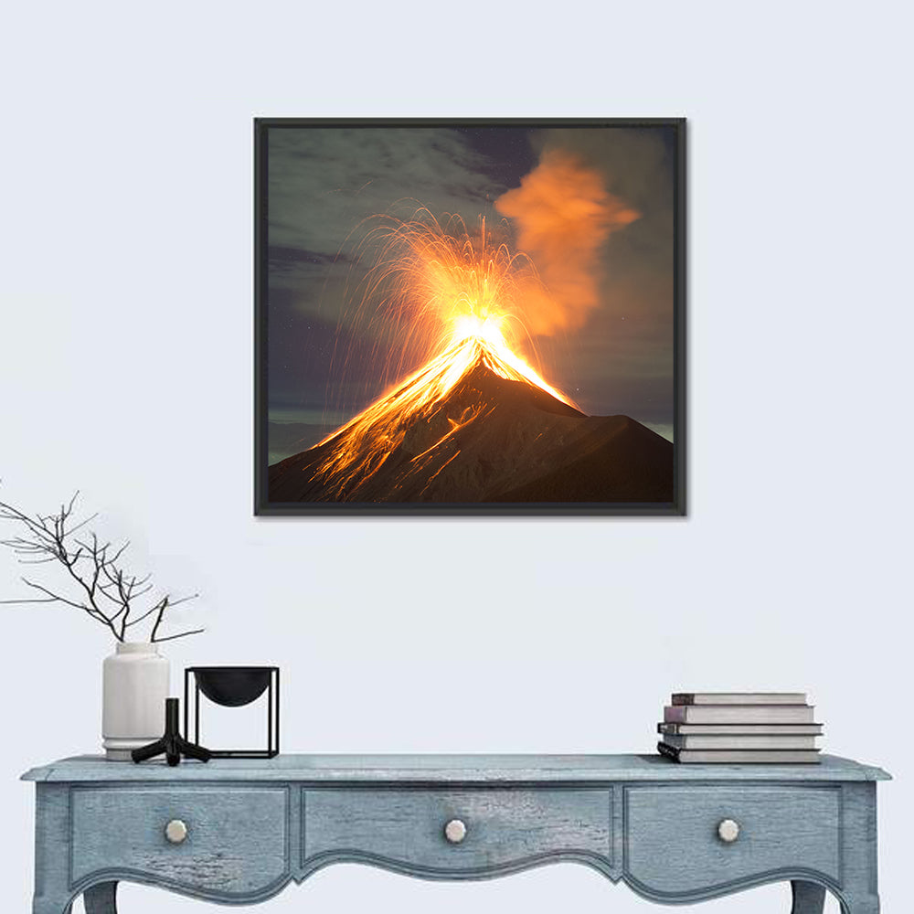 Starry Night Volcano Eruption Wall Art in a room, square