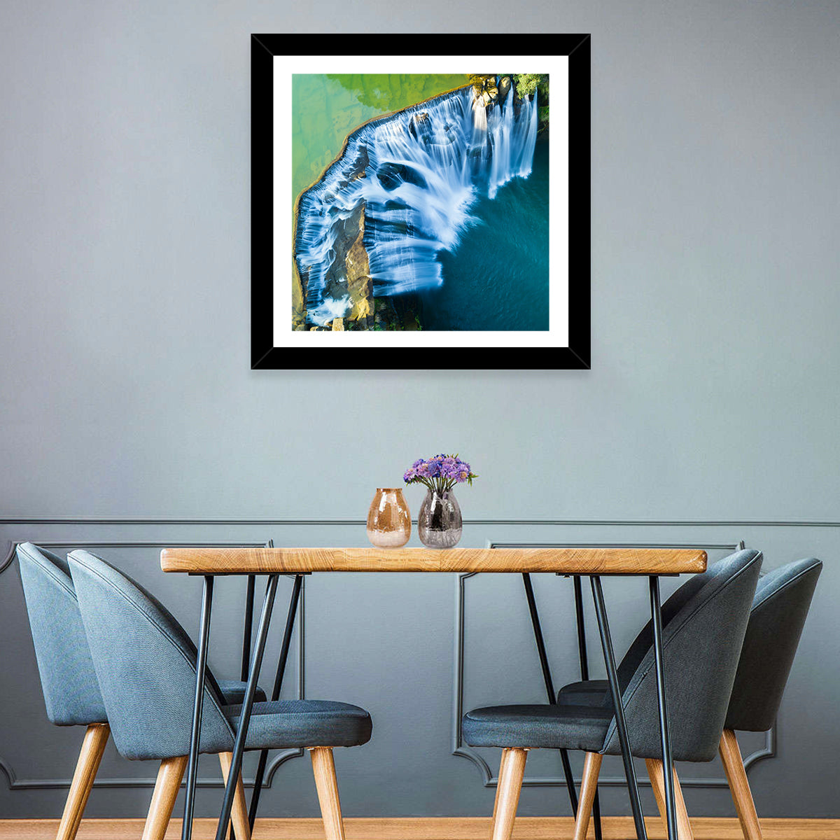 Shifen Waterfall Aerial Wall Art in a room, square