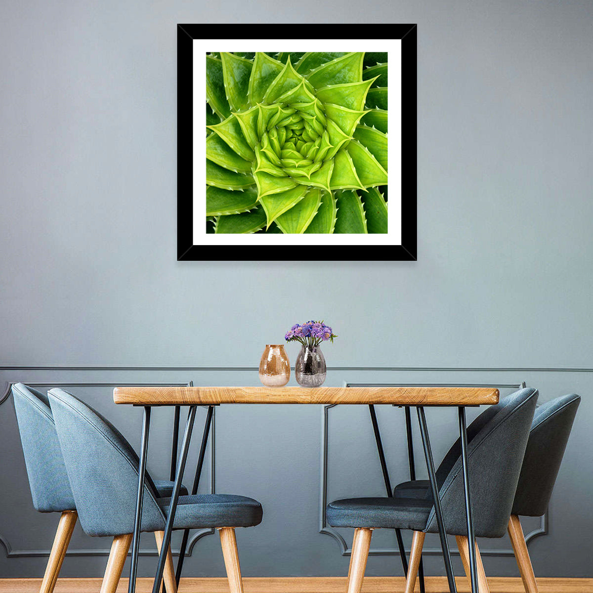 Spiral Aloe Succulent Wall Art in a room, square
