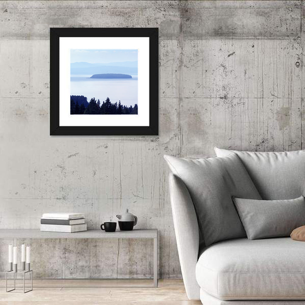 Dalarna Mist with Lighthouse Wall Art in a room, square