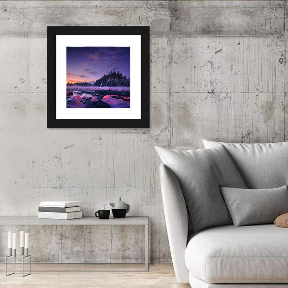 Twilight River and Snowy Pines Wall Art