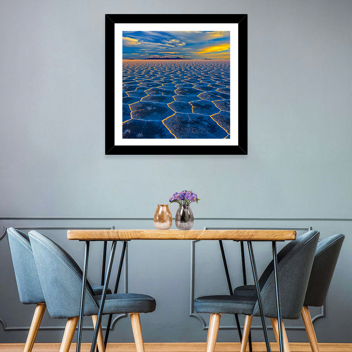 Salar De Uyuni Salt Flats at Sunset Wall Art in a room, square