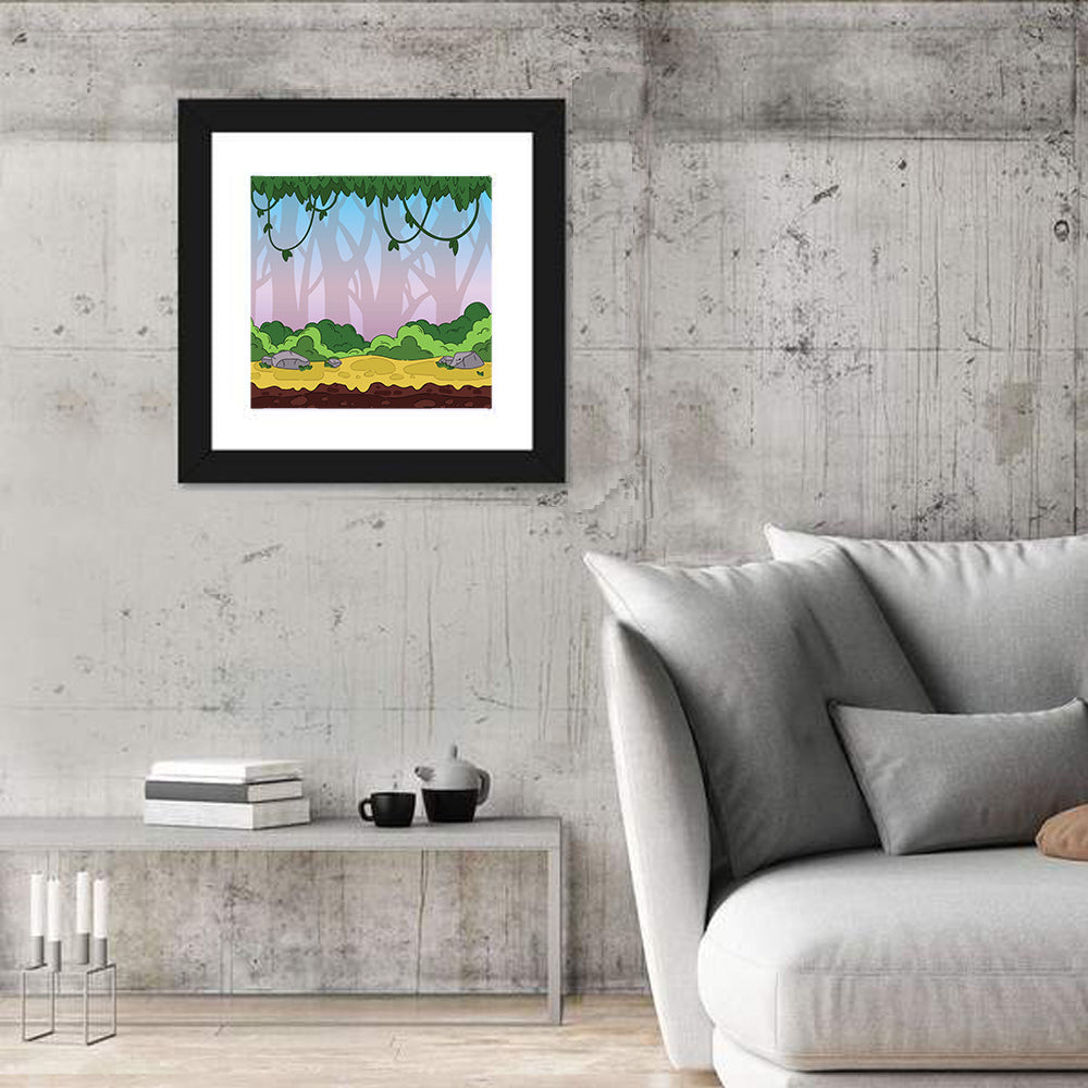 Playful Jungle Path Illustration Wall Art in a room, square