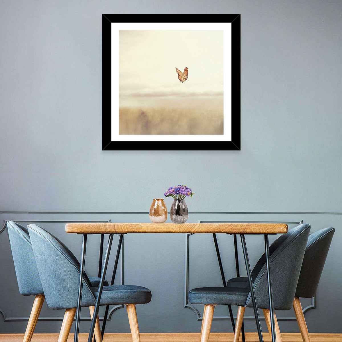 Monarch Over Beige Field Wall Art in a room, square