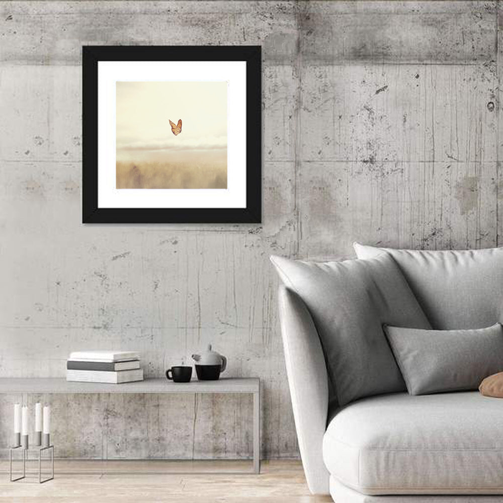 Monarch Over Beige Field Wall Art in a room, square
