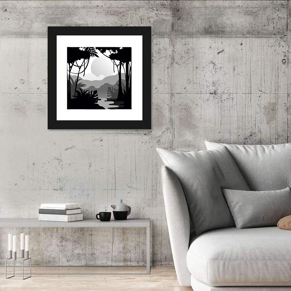 Tropical Jungle Silhouette Wall Art in a room, square