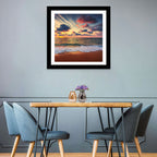 Golden Hour Beach Waves Under Cloudy Sky Wall Art