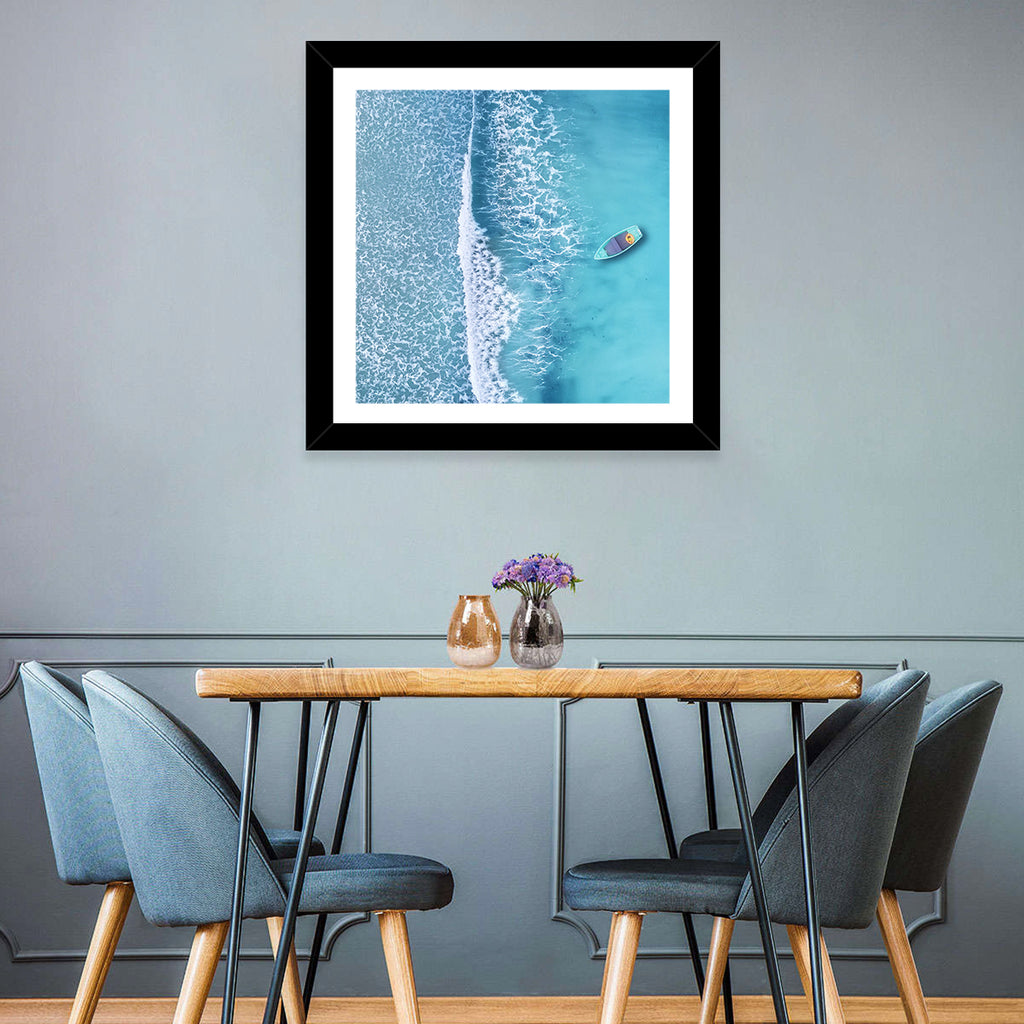Lone Boat Over Turquoise Waves Wall Art